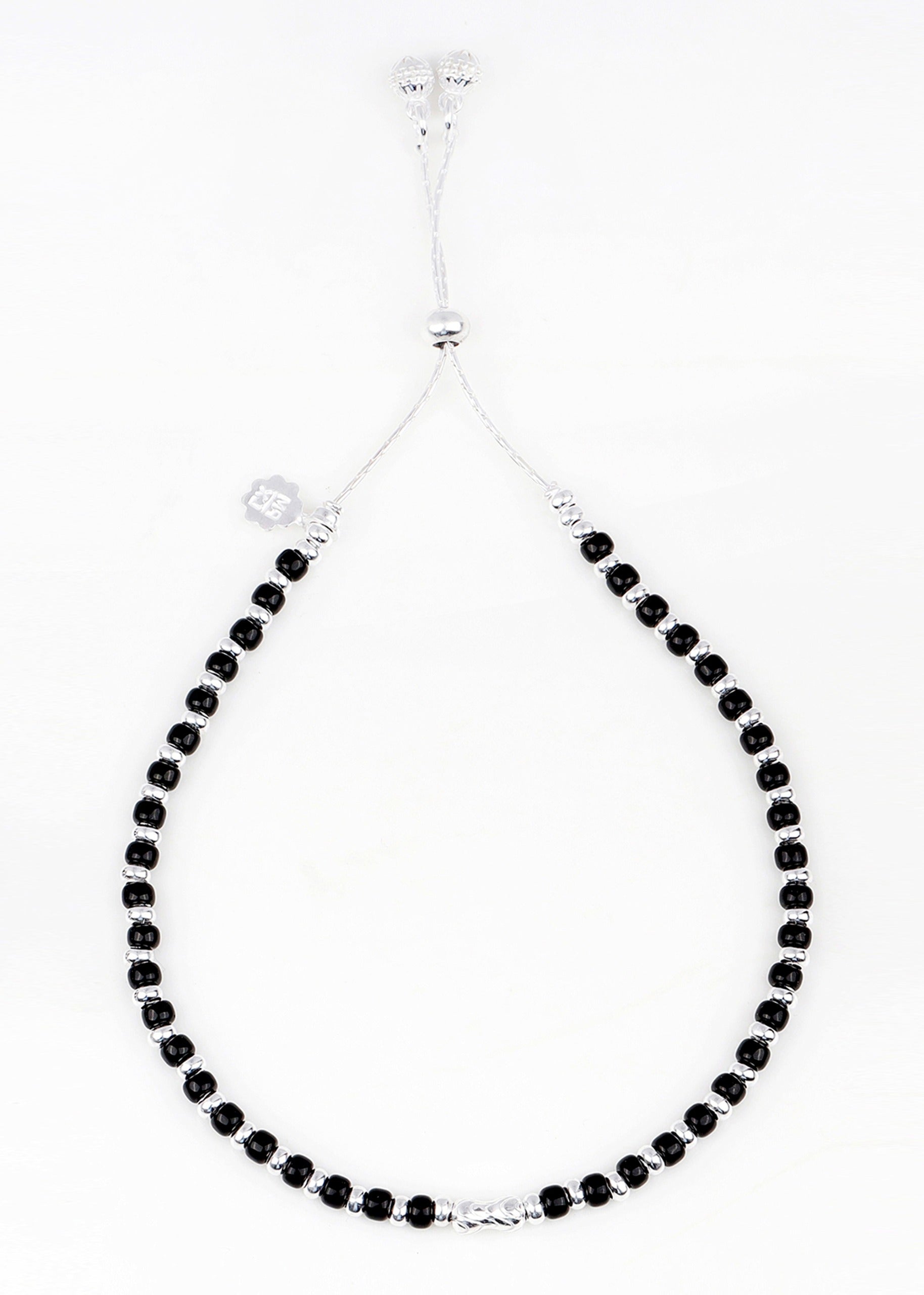Sterling Silver Anklet with Black beads