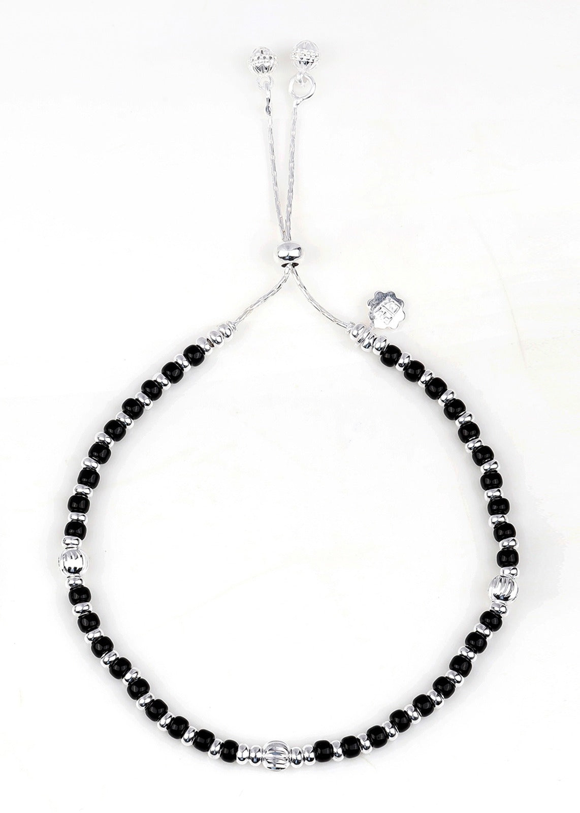 Sterling Silver Anklet with Black beads