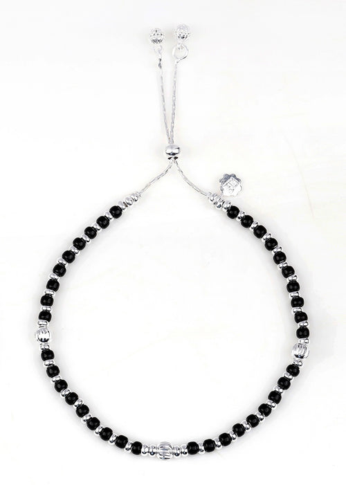 Sterling Silver Anklet with Black beads