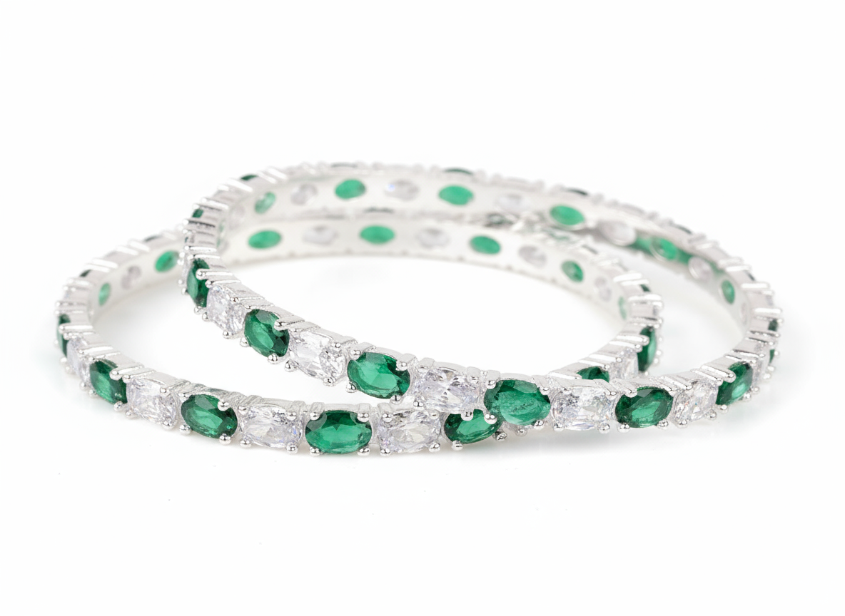 Sterling Silver Emerald & Crystal Bangle